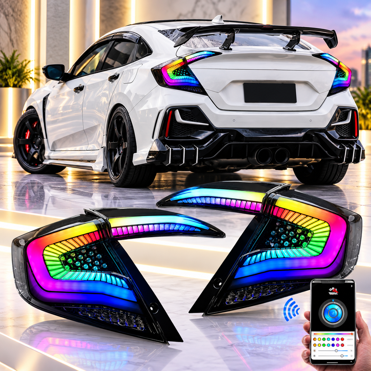 Honda Civic X 2016-2021 RGB Snake Style Tail Lights Version 7 - Back Lamps - Rear Lamps