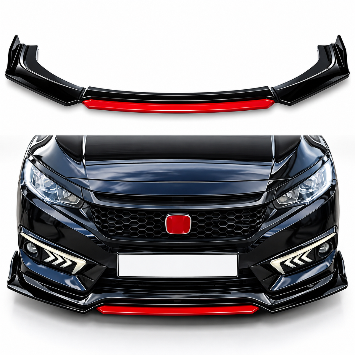 Universal Car Bumper Splitter Red Lip Line 4pc - Front Bumper Kanart