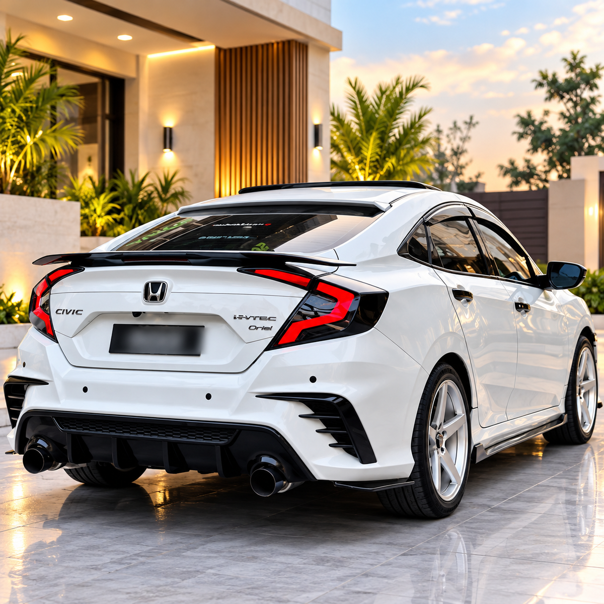 Honda Civic X 2016-2021 Smoke Tail Lights Version 5 - Back Lamps - Rear Lamps