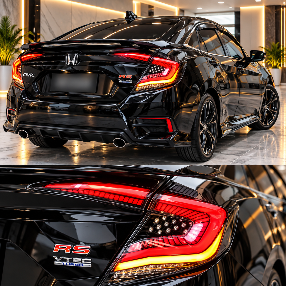 Honda Civic X 2016-2021 Snake Style Smoke Tail Lights Version 7 - Back Lamps - Rear Lamps