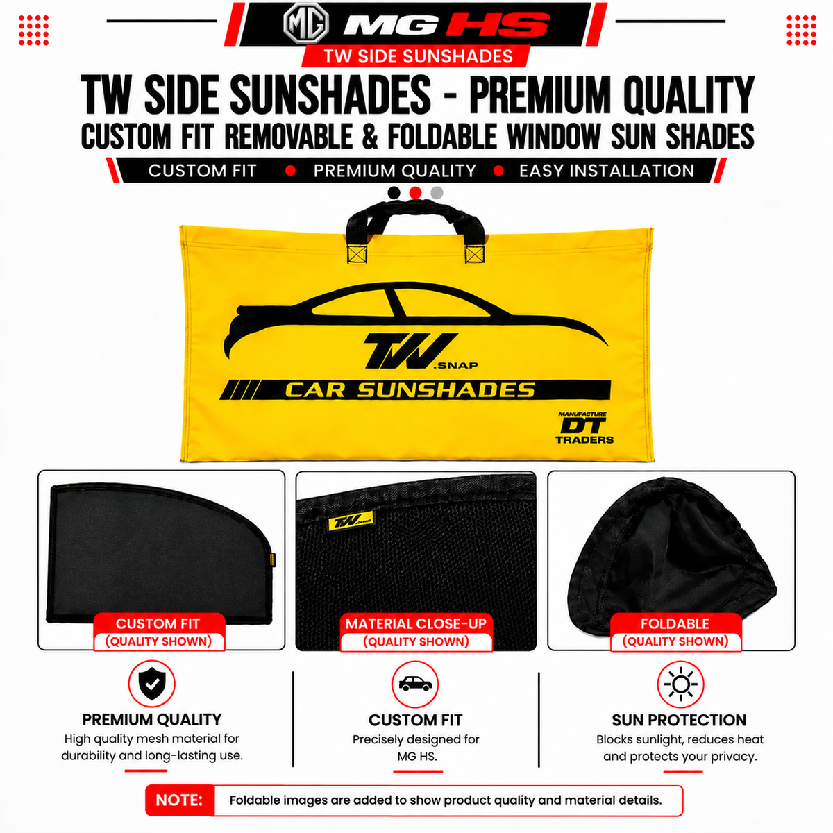 MG HS PHEV TW Side Curtains Sunshades – Premium Quality Custom Fit Removable & Foldable Window Sun Shades
