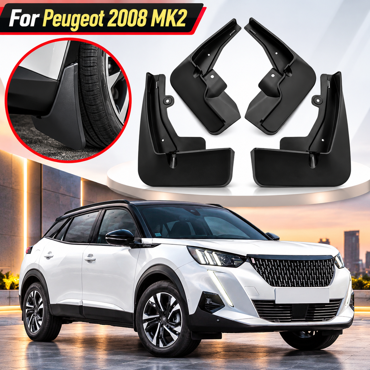Peugeot 2008 4pcs Black Mud Flaps