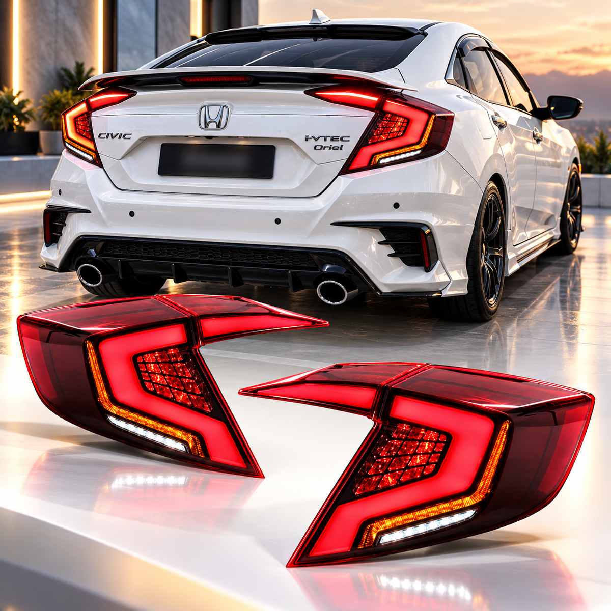 Honda Civic X 2016-2021 Red Tail Lights Version 5 - Back Lamps - Rear Lamps