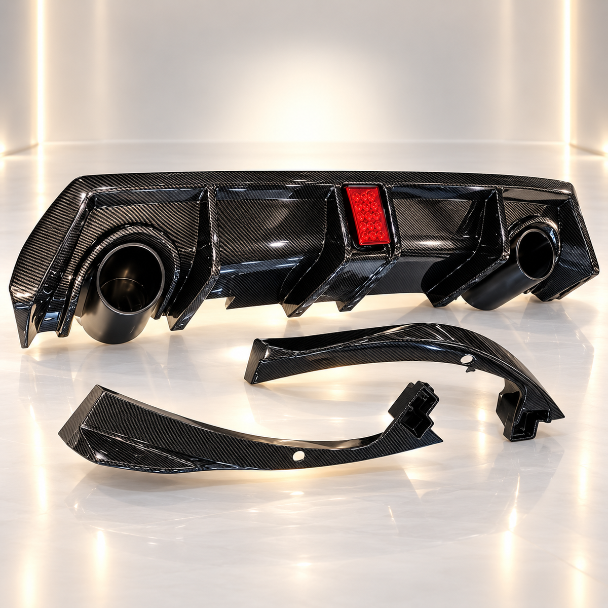 Honda Civic X 2016-2021 Carbon Fiber Diffuser Rear Bumper - Back Bumper Diffuser Carbon With Light