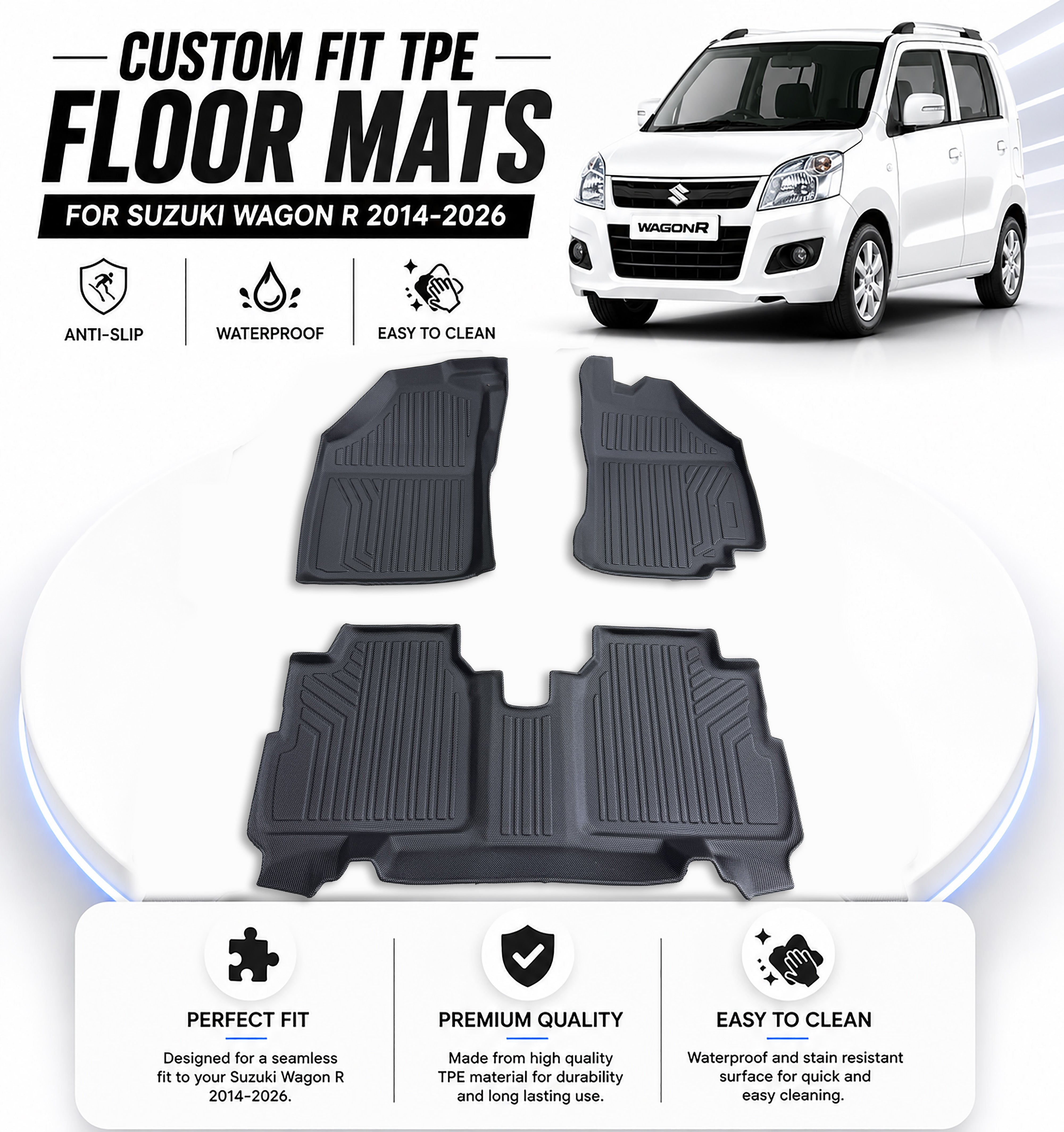 Custom Fit TPE Floor Mats for Suzuki Wagon R 2014-2026 – Anti-Slip & Easy to Clean