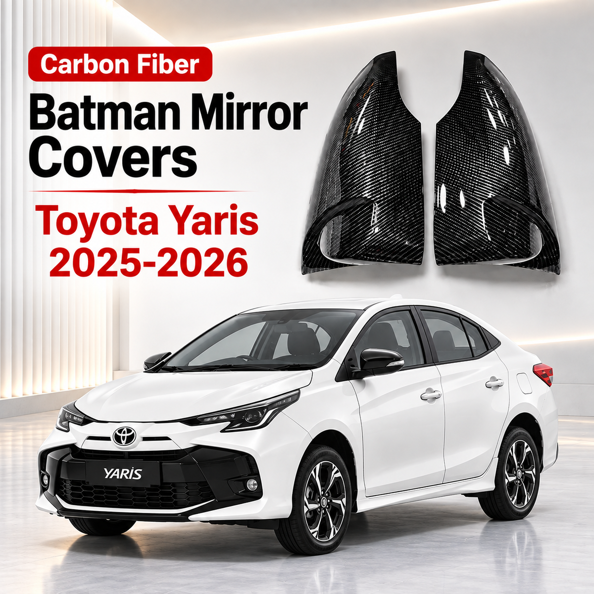 Toyota Yaris 2025-2026 Batman Style Carbon Fiber Side Mirror Covers