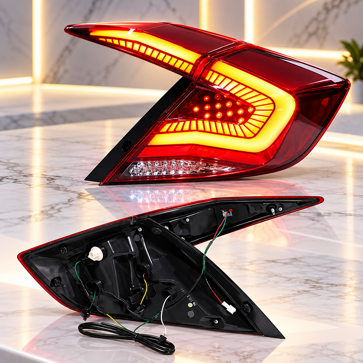 Honda Civic X 2016-2021 Snake Style Red Tail Lights Version 7 - Back Lamps - Rear Lamps