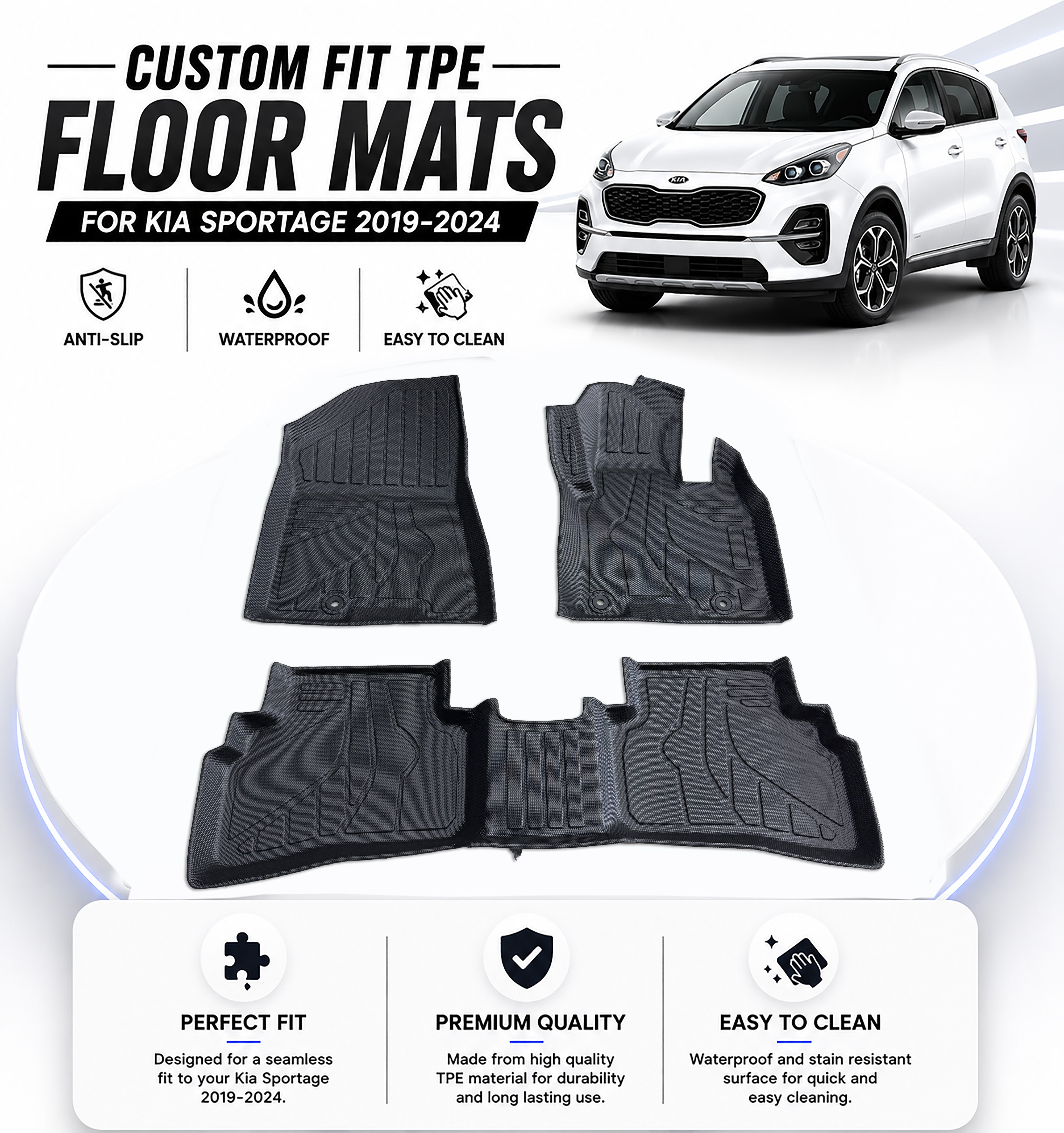 Custom Fit TPE Floor Mats for Kia Sportage 2019-2024 – Anti-Slip & Easy to Clean