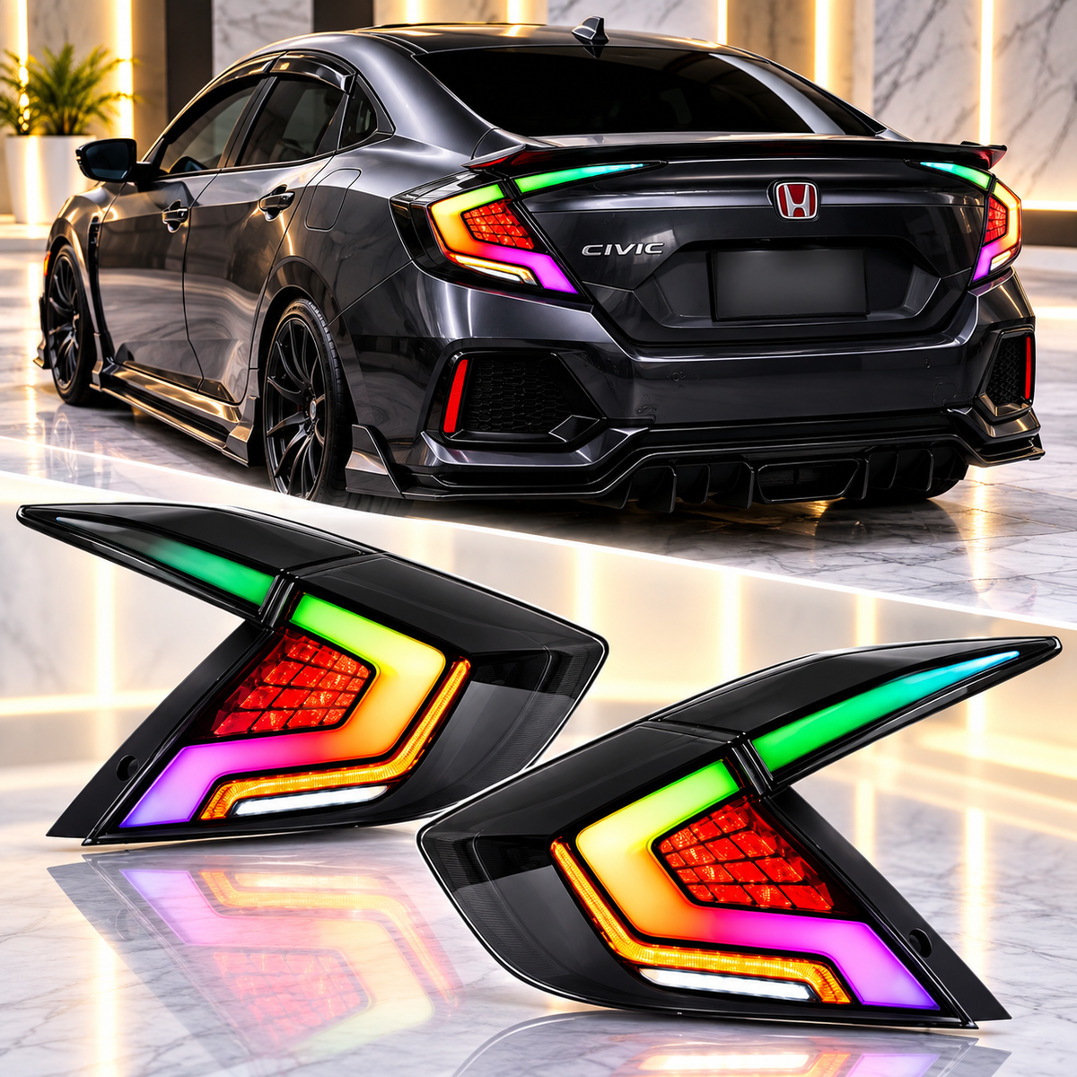Honda Civic X 2016-2021 RGB Tail Lights Version 5 - Back Lamps - Rear Lamps
