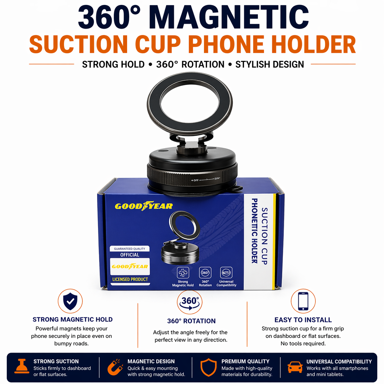 360° Magnetic Suction Cup Phone Holder – Car Dashboard Mobile Holder Pakistan