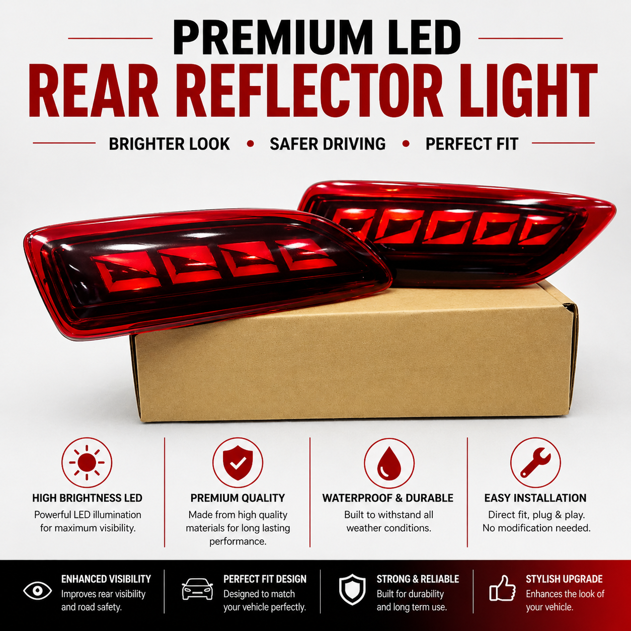 Premium LED Rear Reflector Light Crystal Arrow Style Car Bumper Brake Tail Light Waterproof LED Rear Lamp Upgrade