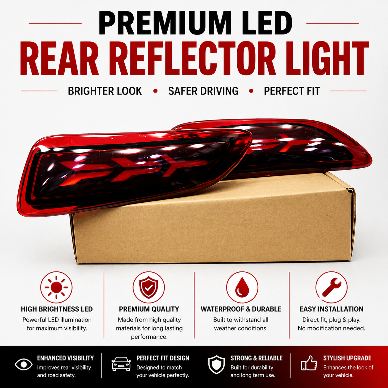 Premium LED Rear Reflector Light Crystal Arrow Style Car Bumper Brake Tail Light Waterproof LED Rear Lamp Upgrade
