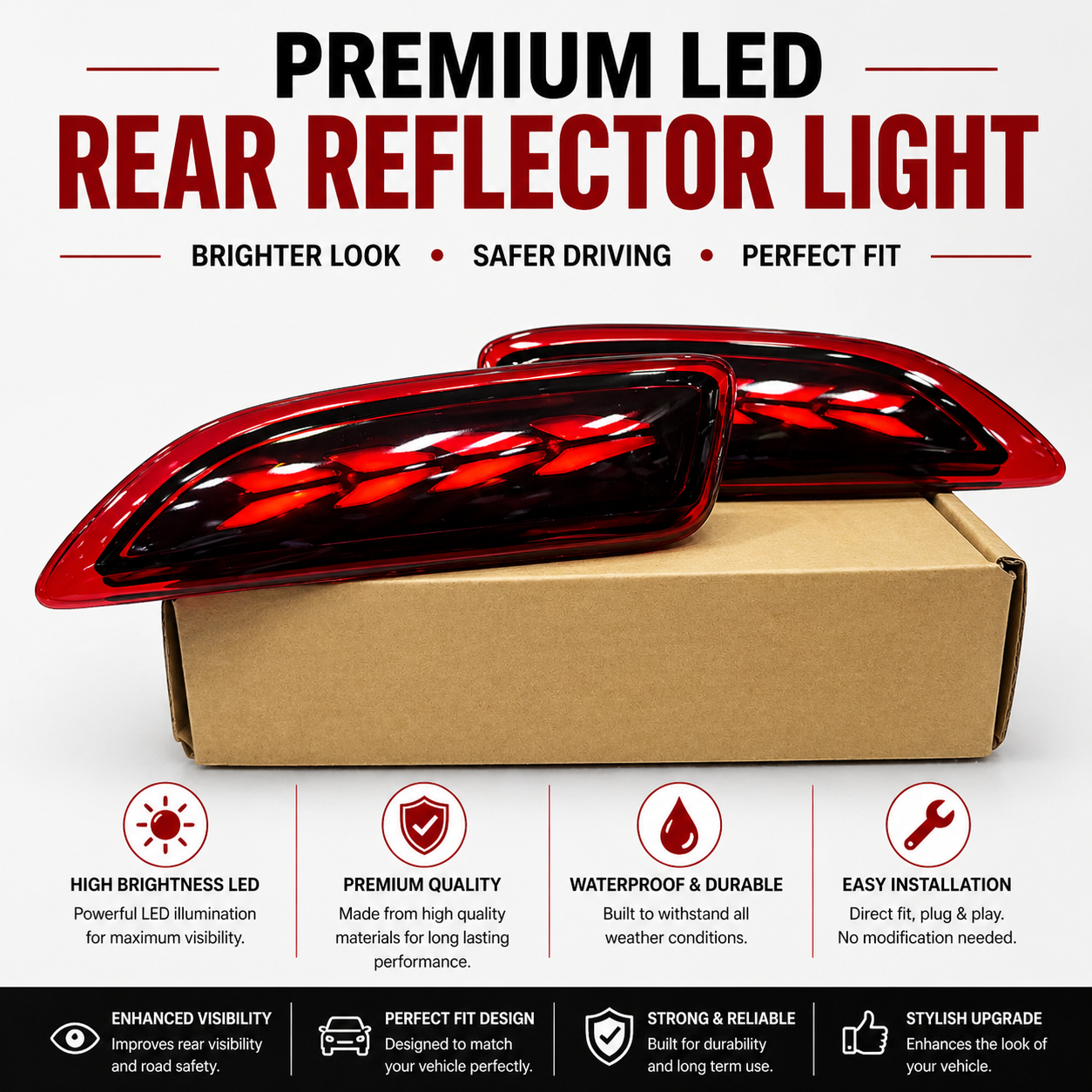 Premium LED Rear Reflector Light Crystal Arrow Style Car Bumper Brake Tail Light Waterproof LED Rear Lamp Upgrade
