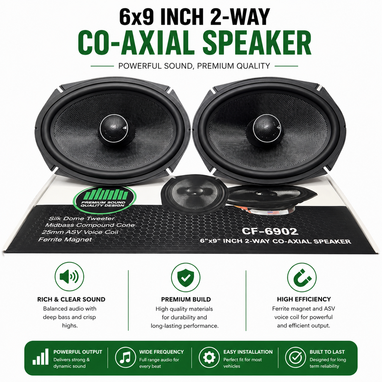 6x9 Inch 2-Way Co-Axial Car Speaker – Premium Sound Performance (CF-6902) Crosstive CF_6902c