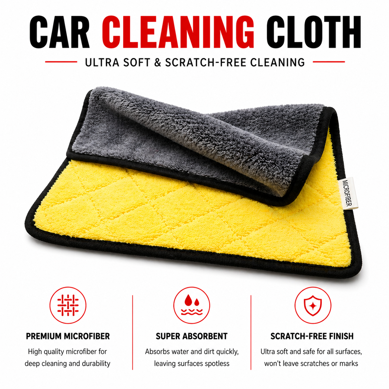 Premium Microfiber Car Cleaning Cloth – Ultra Soft & Scratch-Free Towel