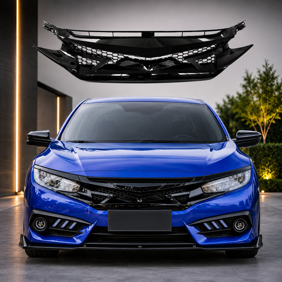 Honda Civic 2016-2021 Piano Black Batman Style Grill