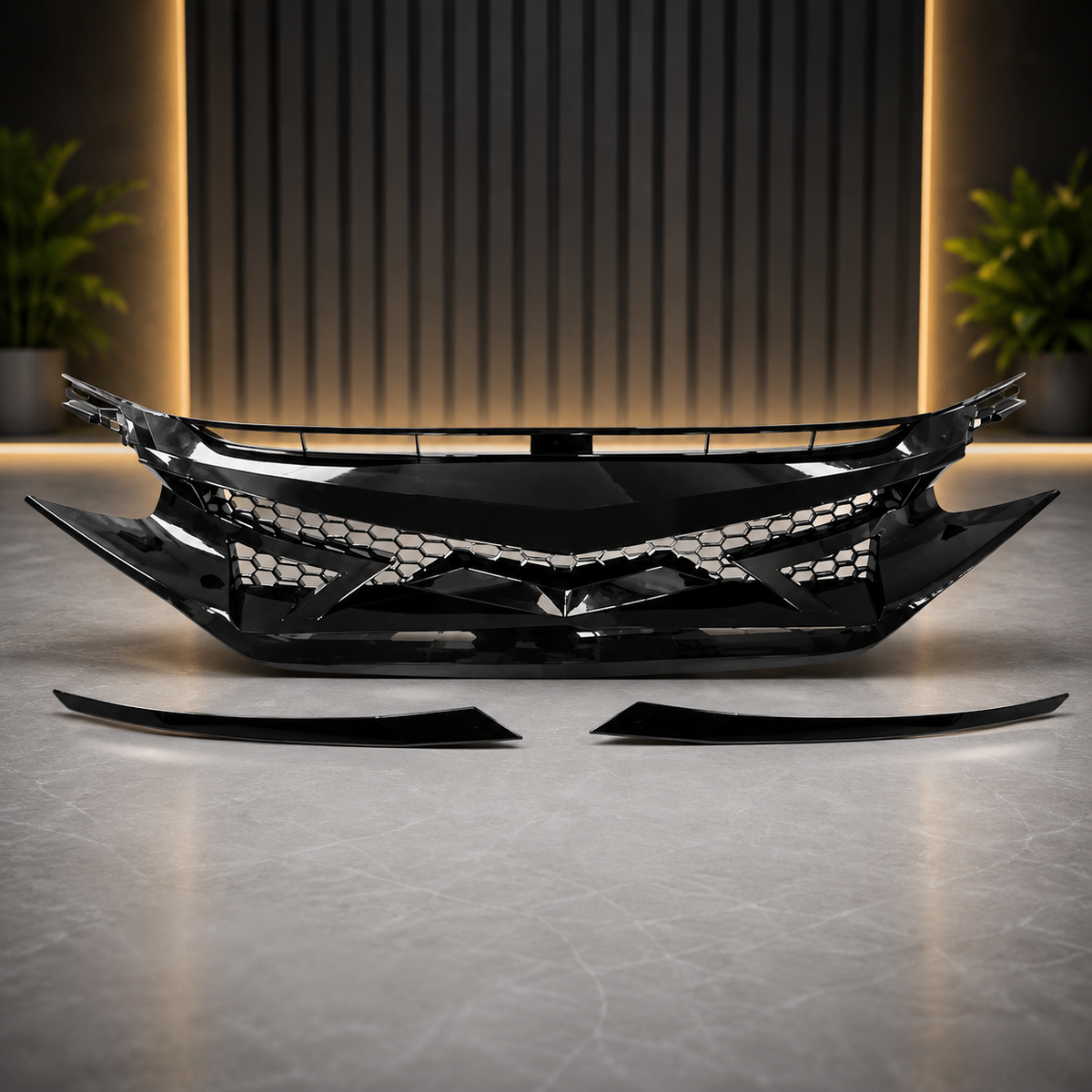 Honda Civic 2016-2021 Piano Black Batman Style Grill
