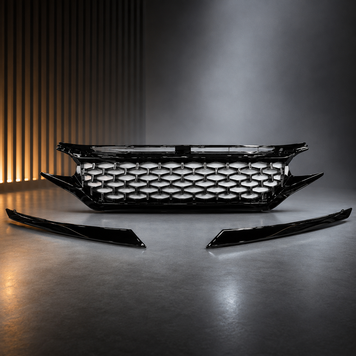 Honda Civic 2016-2021 Piano Black Diamond Style Front Grill