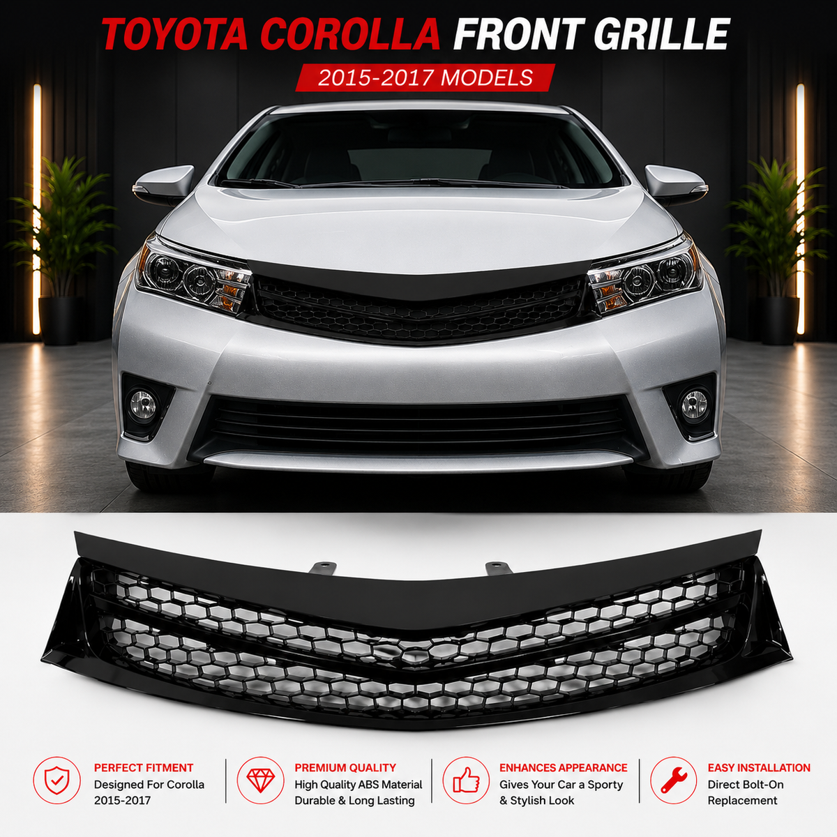 Toyota Corolla 2015 Piano Black GT Style Front Grill