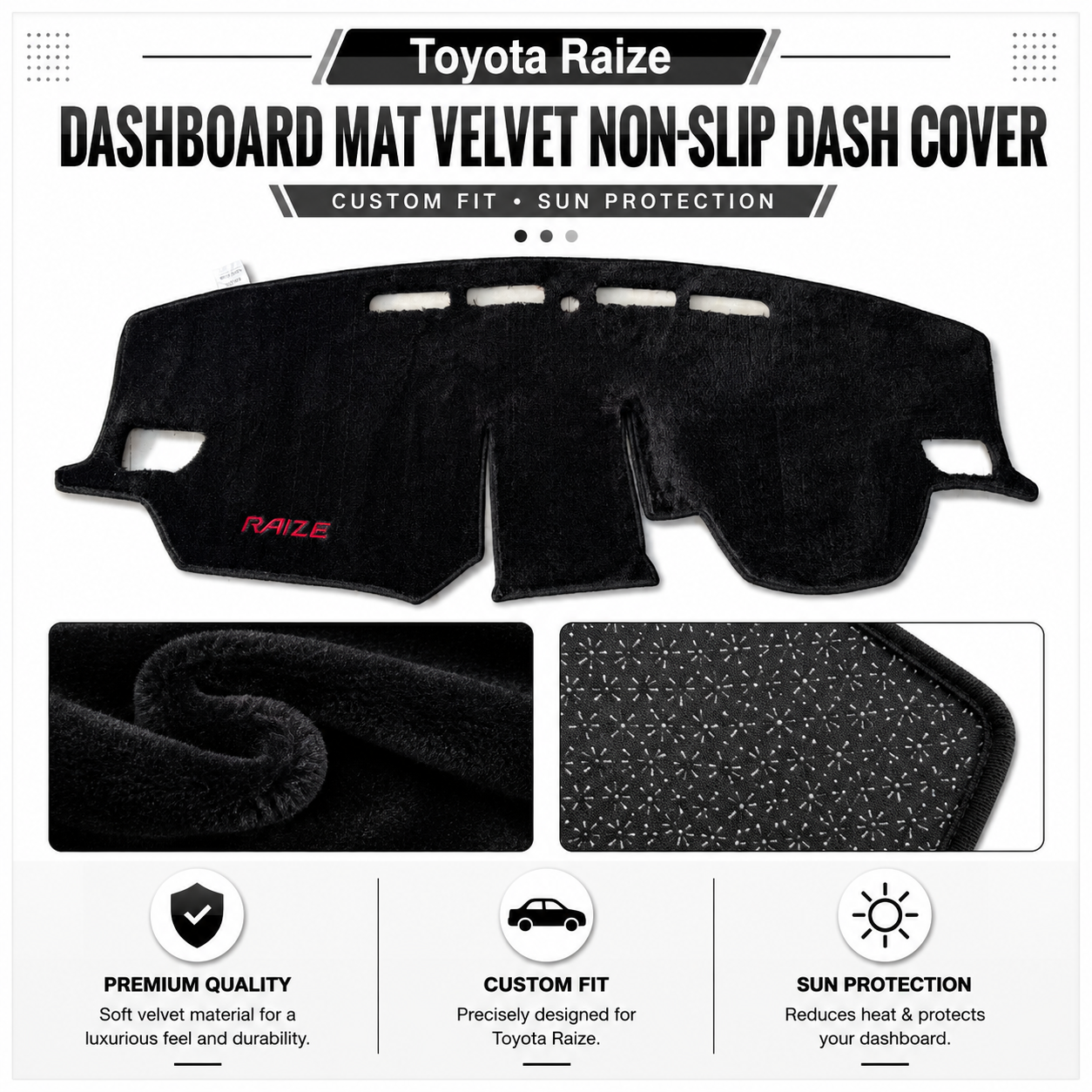 Toyota Raize Dashboard Mat Velvet Non-Slip Dash Cover – Custom Fit Sun Protection