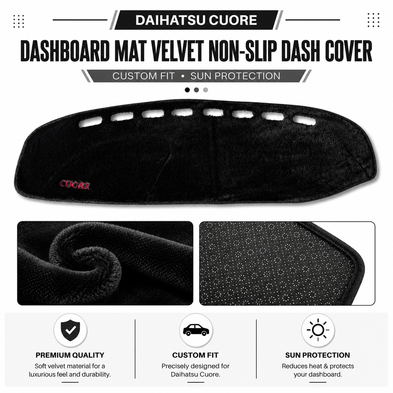 Daihatsu Cuore Dashboard Mat Velvet Non-Slip Dash Cover – Custom Fit Sun Protection