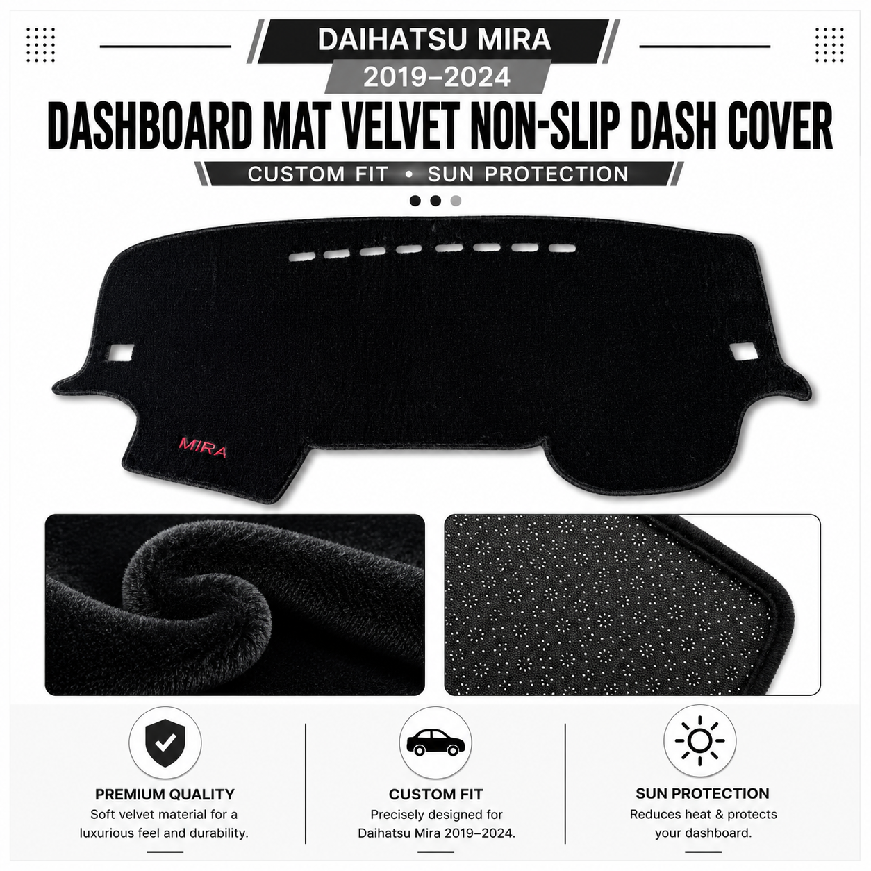 Daihatsu Mira 2019–2024 Dashboard Mat Velvet Non-Slip Dash Cover – Custom Fit Sun Protection