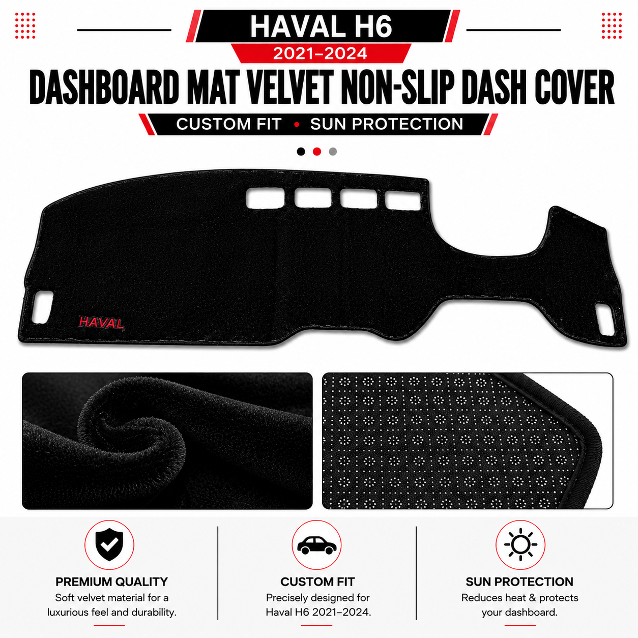 Haval H6 2021–2024 Dashboard Mat Velvet Non-Slip Dash Cover – Custom Fit Sun Protection