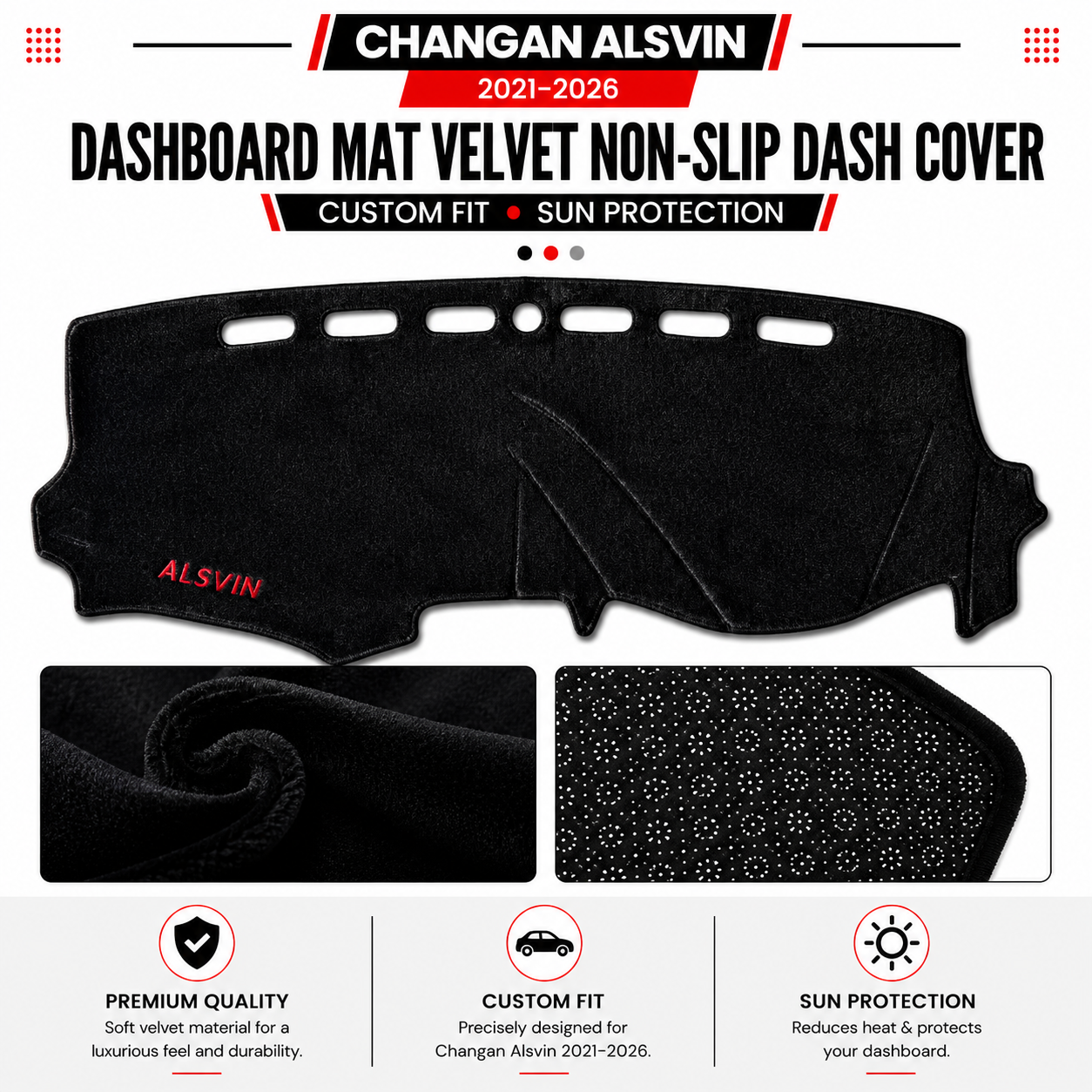 Changan Alsvin 2021–2026 Dashboard Mat Velvet Non-Slip Dash Cover – Custom Fit Sun Protection