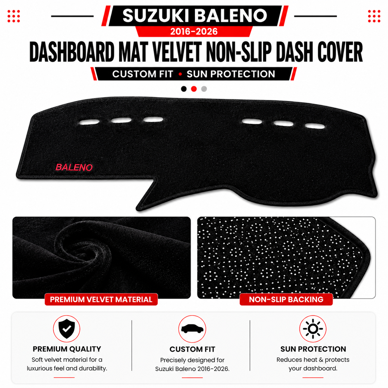 Suzuki Baleno Dashboard Mat Velvet Non-Slip Dash Cover – Custom Fit Sun Protection