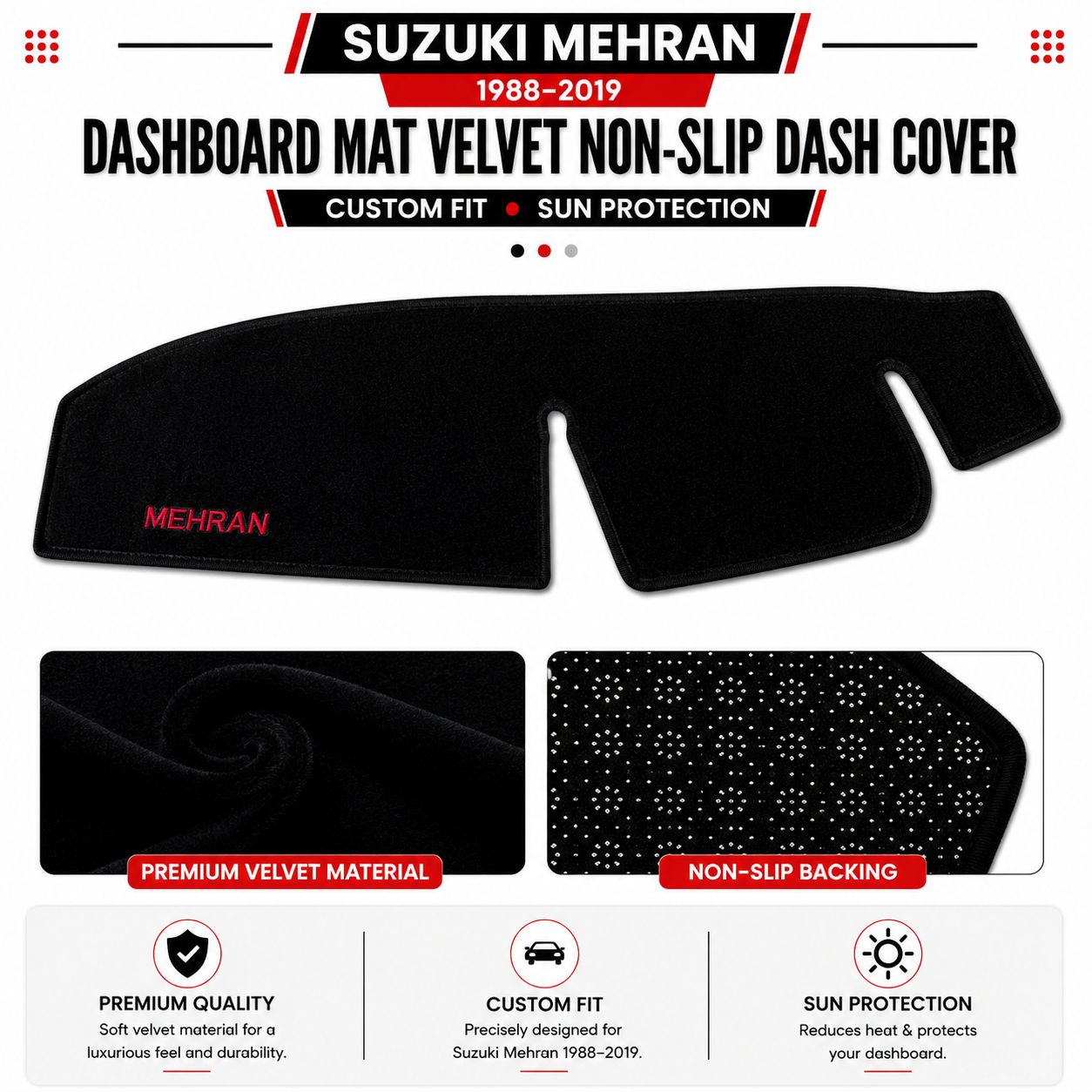 Suzuki Mehran Dashboard Mat Velvet Non-Slip Dash Cover – Custom Fit Sun Protection