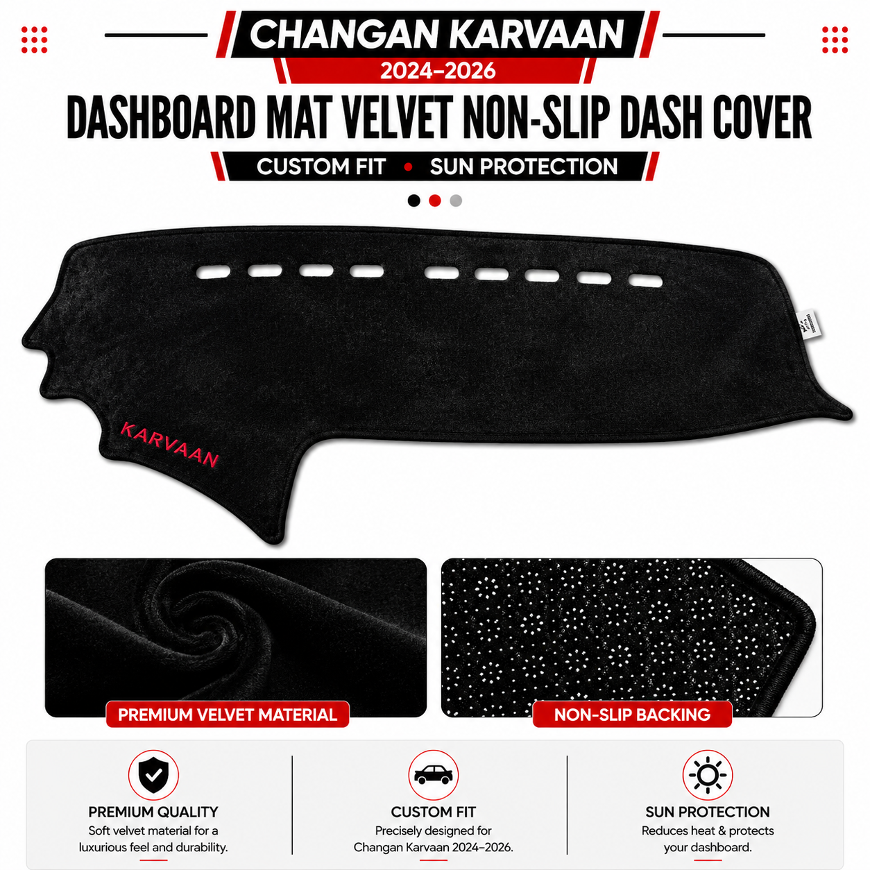 Changan Karvaan 2024–2026 Dashboard Mat Velvet Non-Slip Dash Cover – Custom Fit Sun Protection