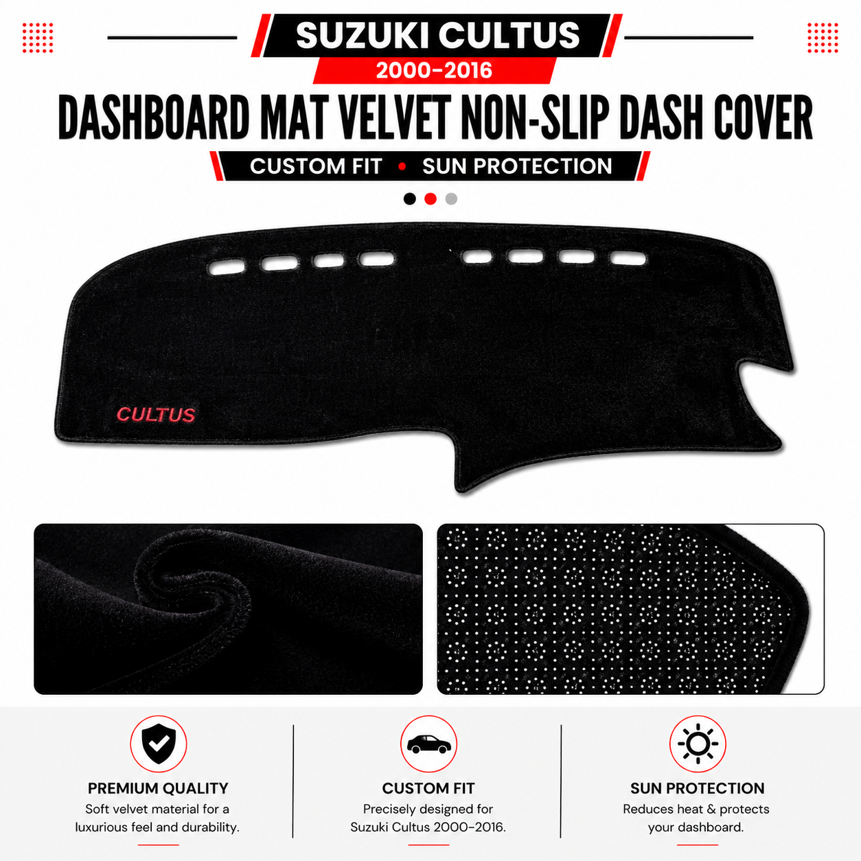Suzuki Cultus 2000–2016 Dashboard Mat Velvet Non-Slip Dash Cover – Custom Fit Sun Protection