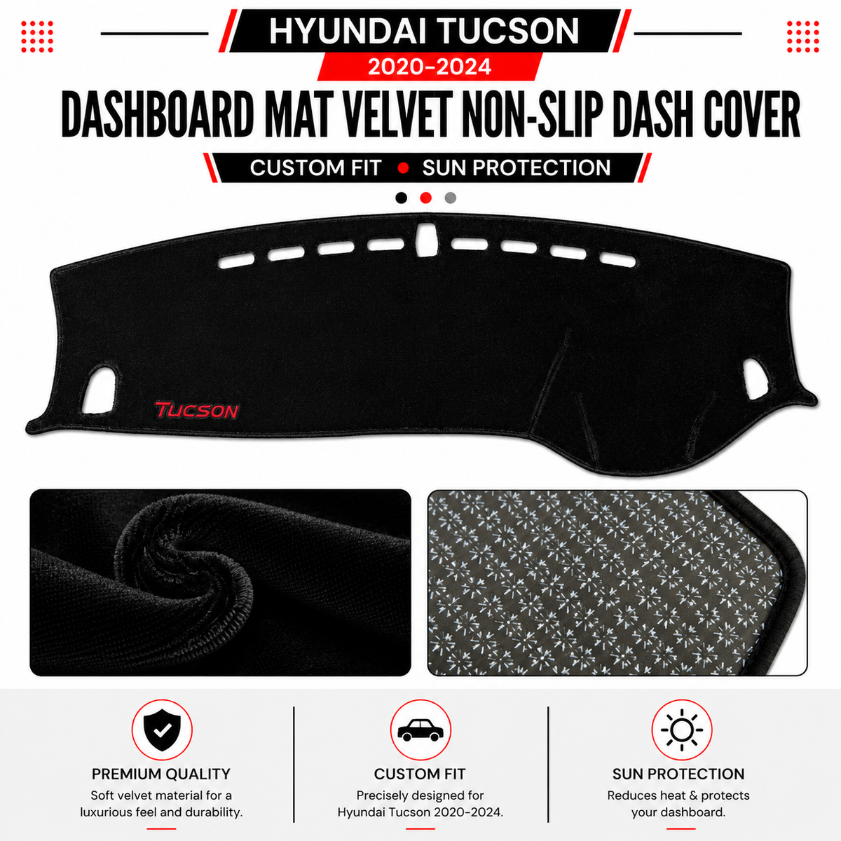 Hyundai Tucson 2020–2024 Dashboard Mat Velvet Non-Slip Dash Cover – Custom Fit Sun Protection