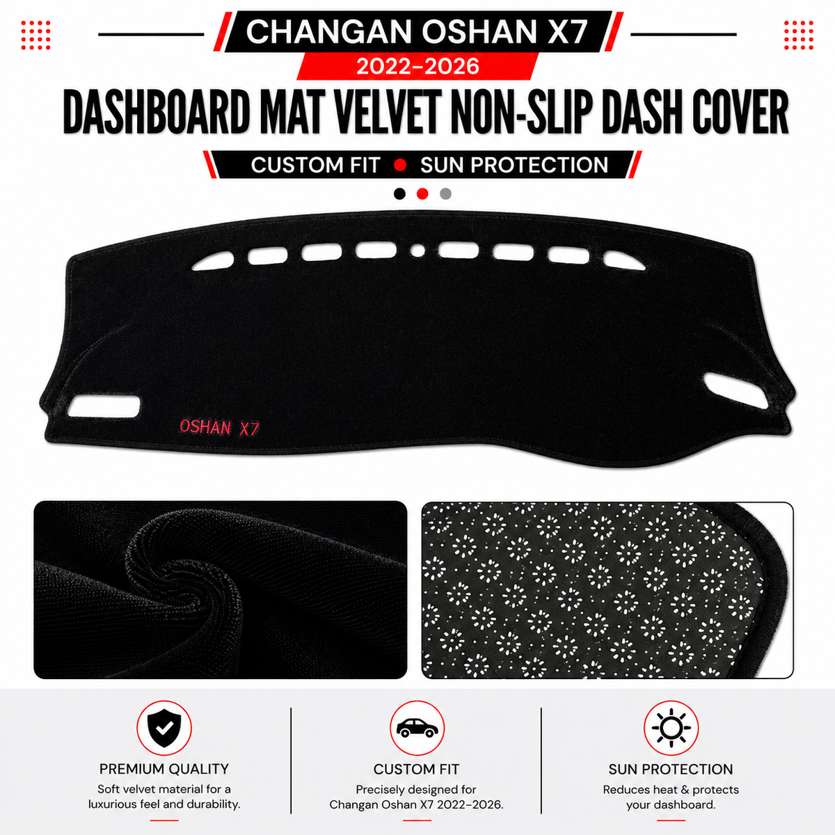 Changan Oshan X7 2022–2026 Dashboard Mat Velvet Non-Slip Dash Cover – Custom Fit Sun Protection