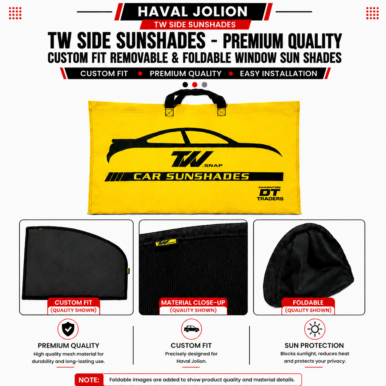 Haval Jolion TW Side Sunshades – Premium Quality Custom Fit Removable & Foldable Window Sun Shades