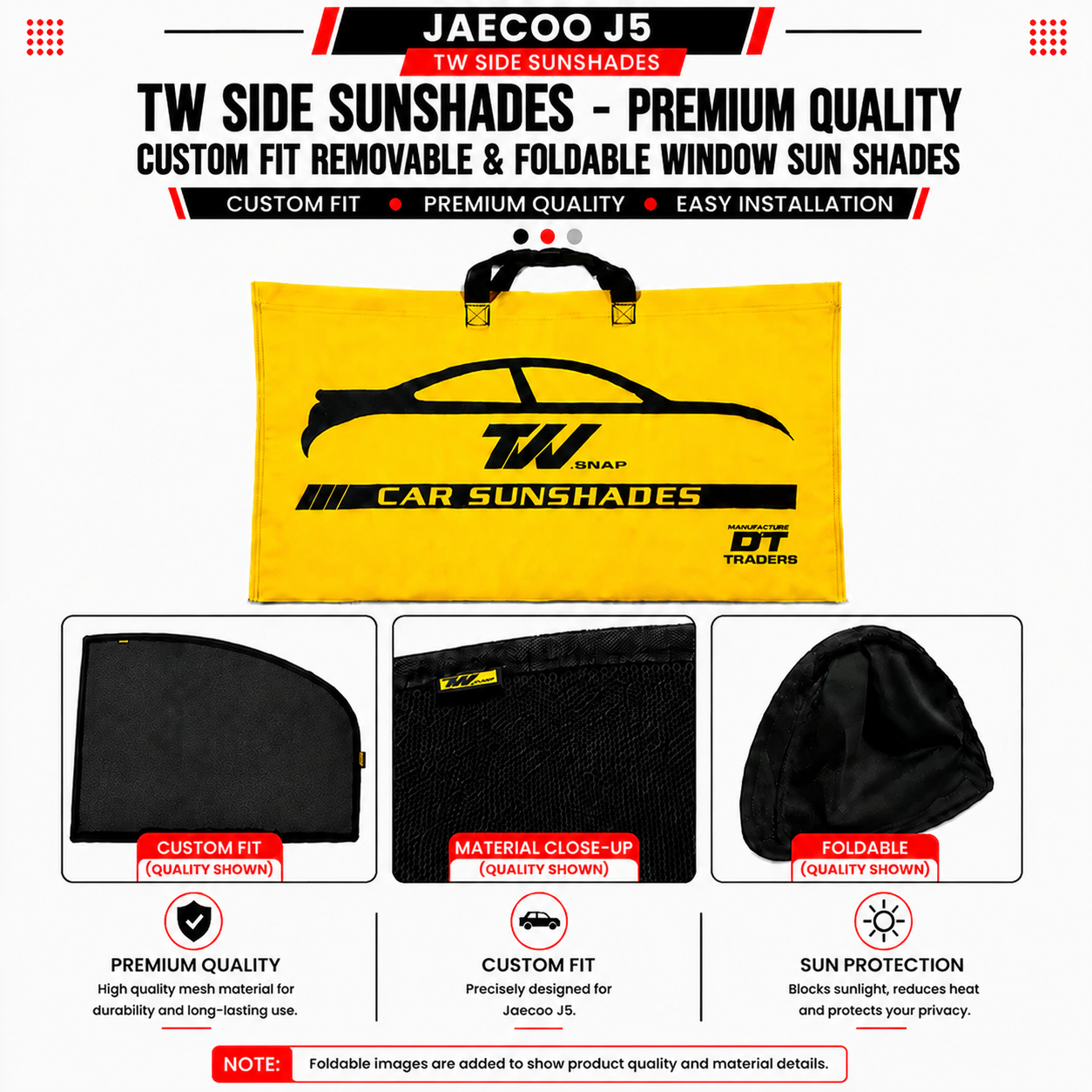 Jaecoo J5 TW Side Sunshades – Premium Quality Custom Fit Removable & Foldable Window Sun Shades