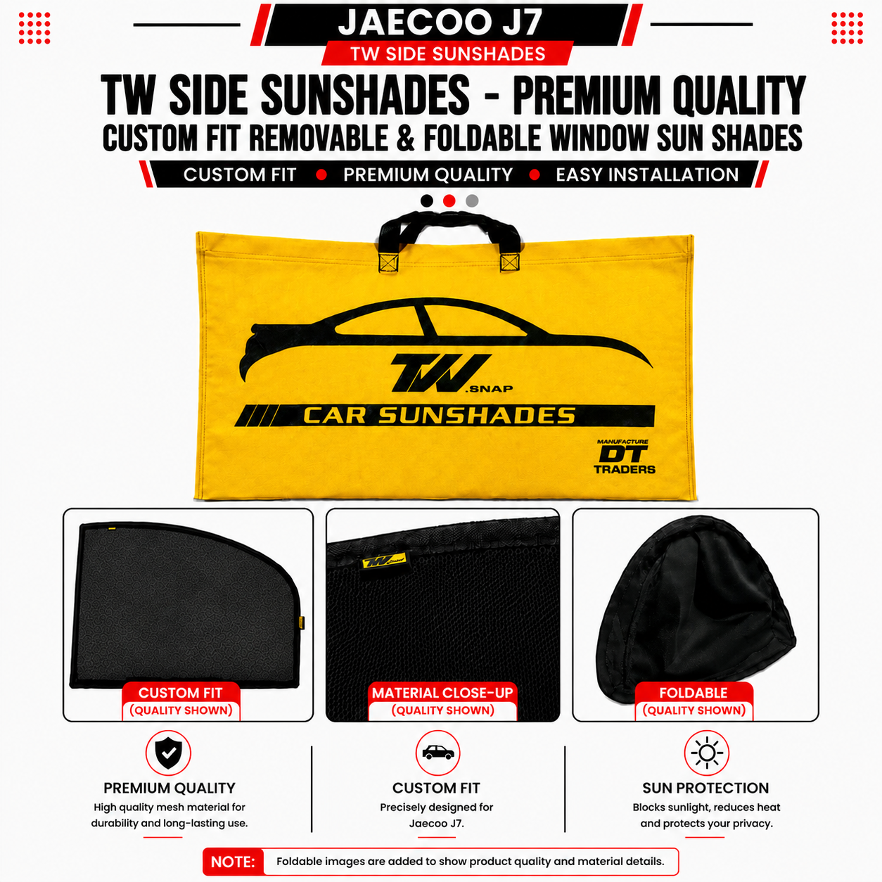 Jaecoo J7 TW Side Sunshades – Premium Quality Custom Fit Removable & Foldable Window Sun Shades