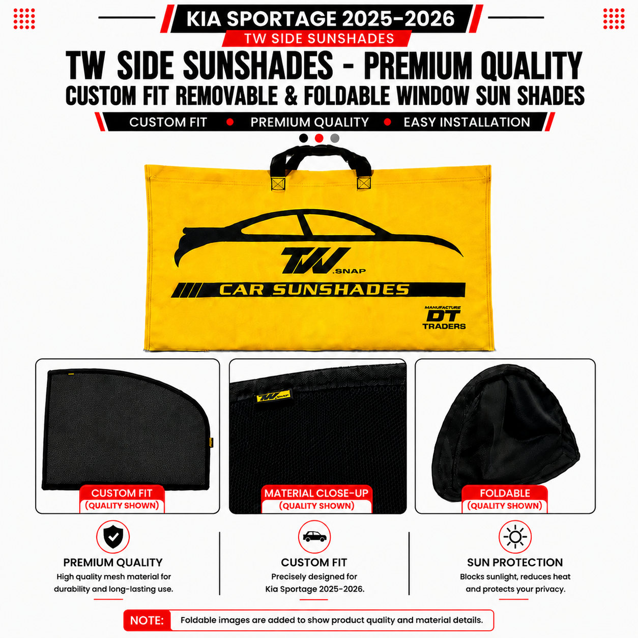 Kia Sportage 2025–2026 TW Side Sunshades – Premium Quality Custom Fit Removable & Foldable Window Sun Shades