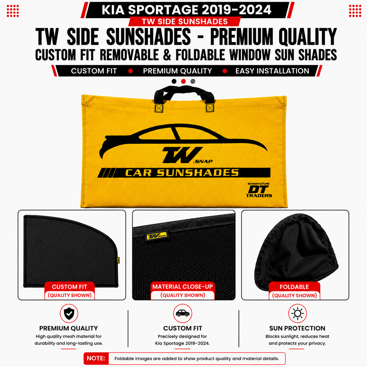 Kia Sportage 2019–2024 TW Side Sunshades – Premium Quality Custom Fit Removable & Foldable Window Sun Shades
