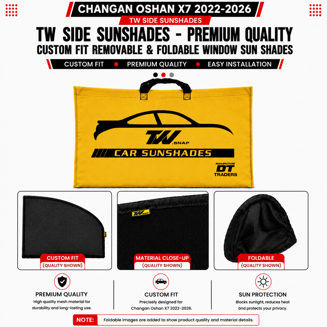 Changan Oshan X7 2022–2026 TW Side Sunshades – Premium Quality Custom Fit Removable & Foldable Window Sun Shades