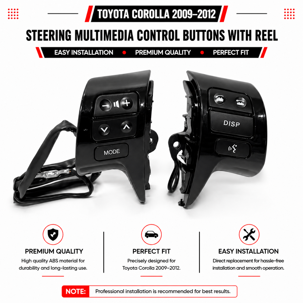 Toyota Corolla 2009–2012 Steering Multimedia Control Buttons with Reel