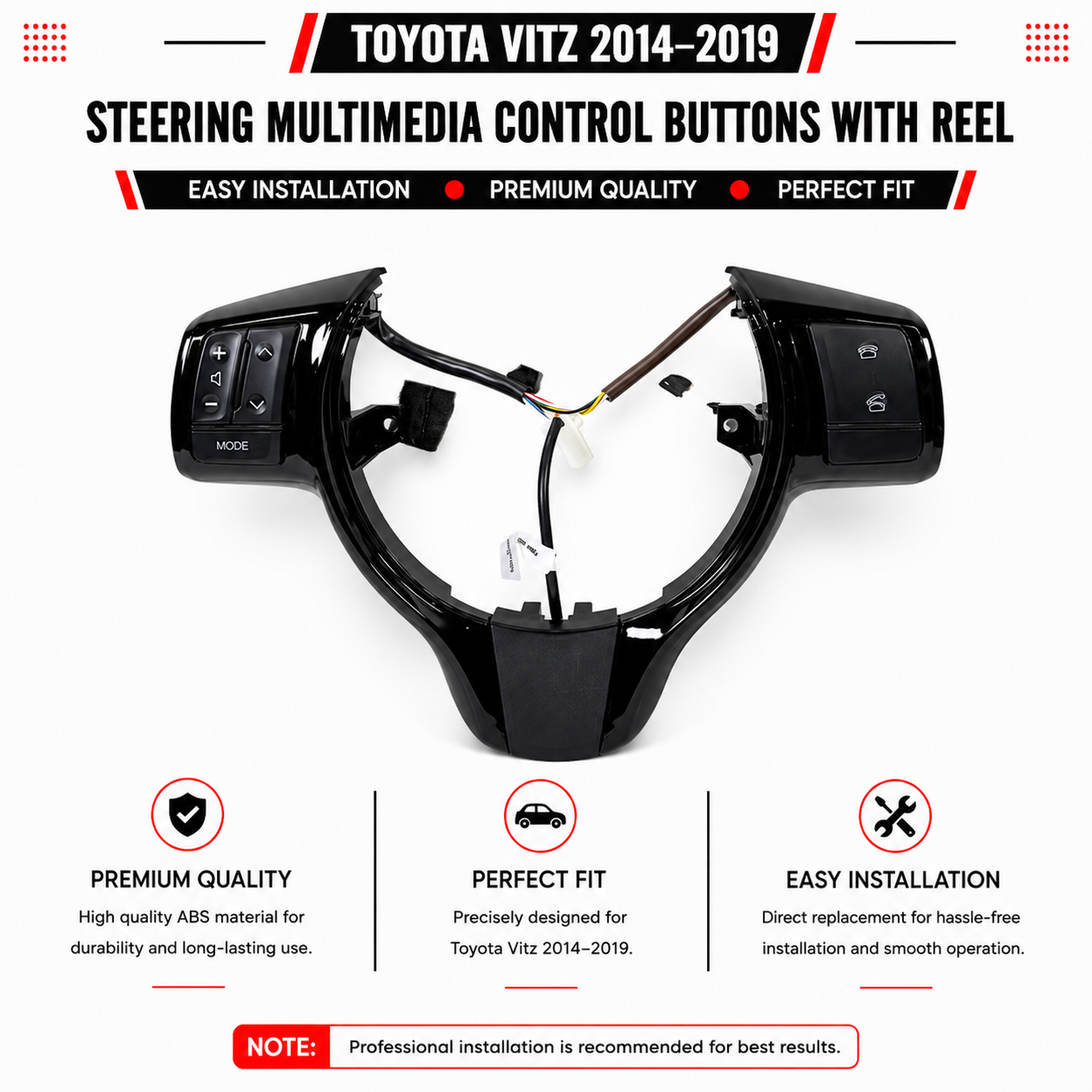 Toyota Vitz 2014–2019 Steering Multimedia Control Buttons with Reel