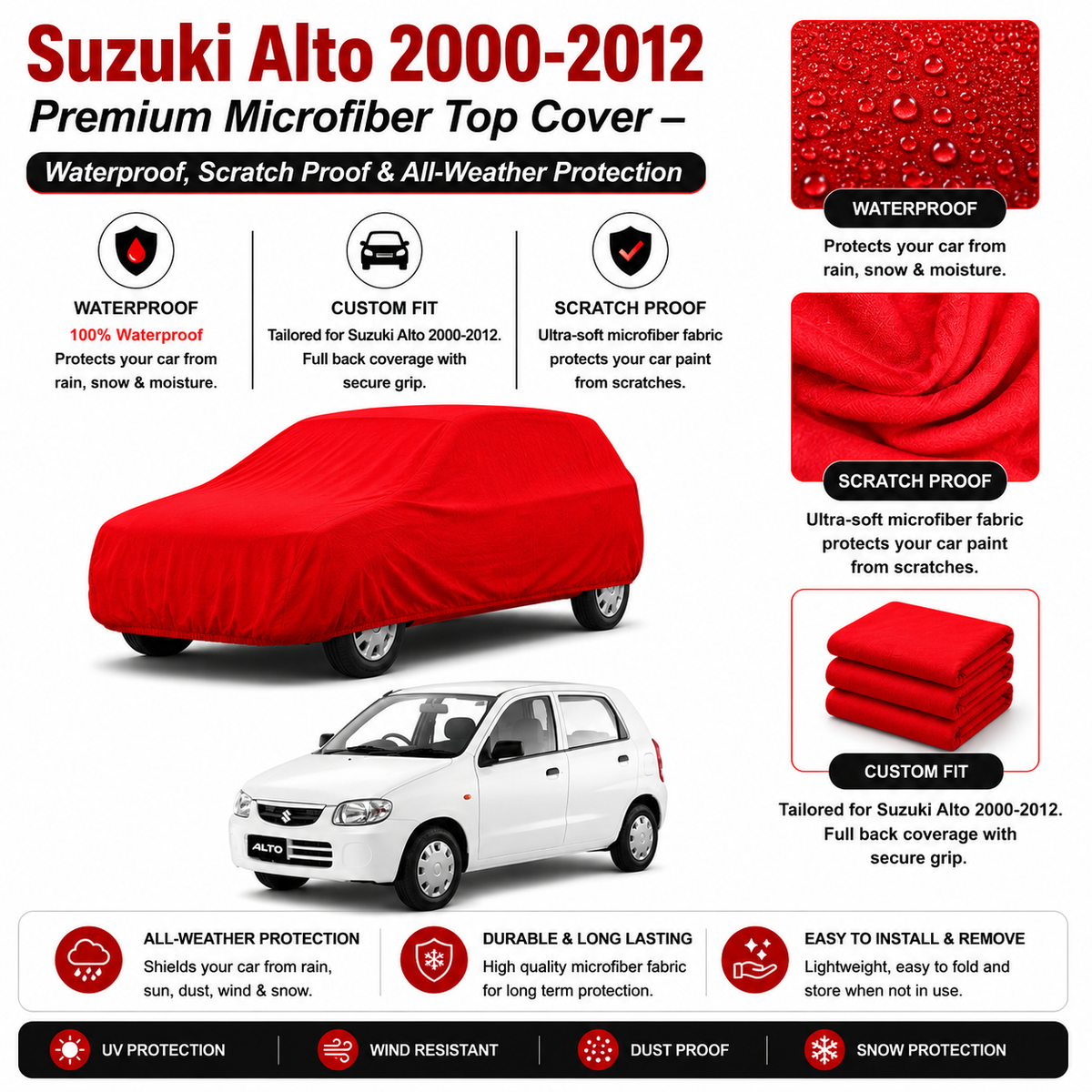 Suzuki Alto 2000-2012 Premium Microfiber Top Cover – Waterproof, Scratch Proof & All-Weather Protection