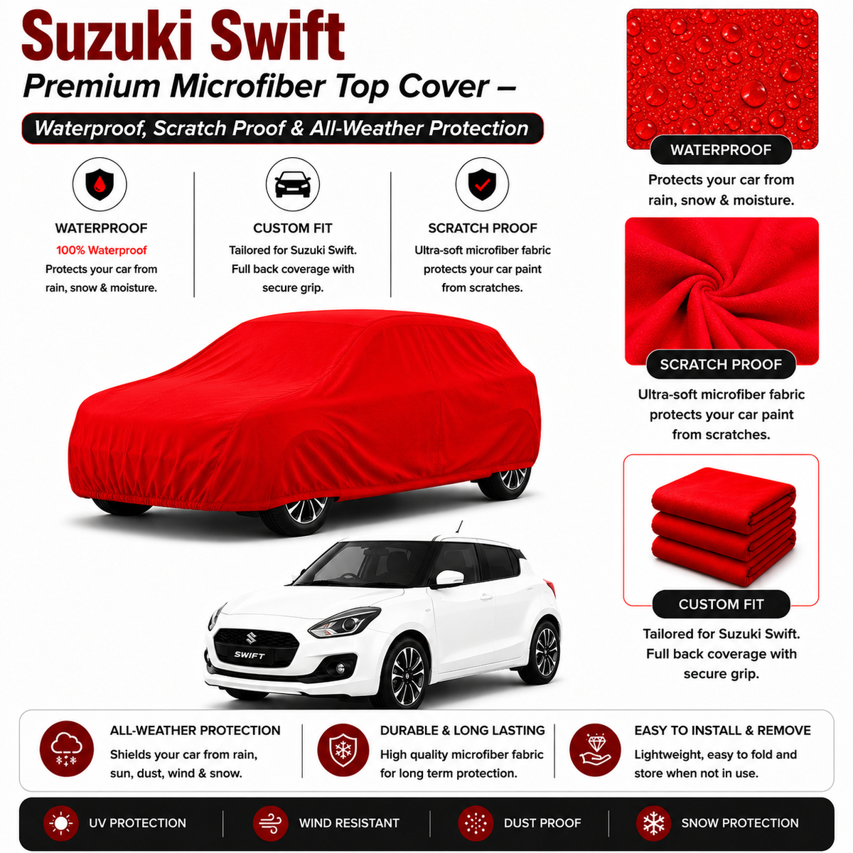 Suzuki Swift Premium Microfiber Top Cover – Waterproof, Scratch Proof & All-Weather Protection