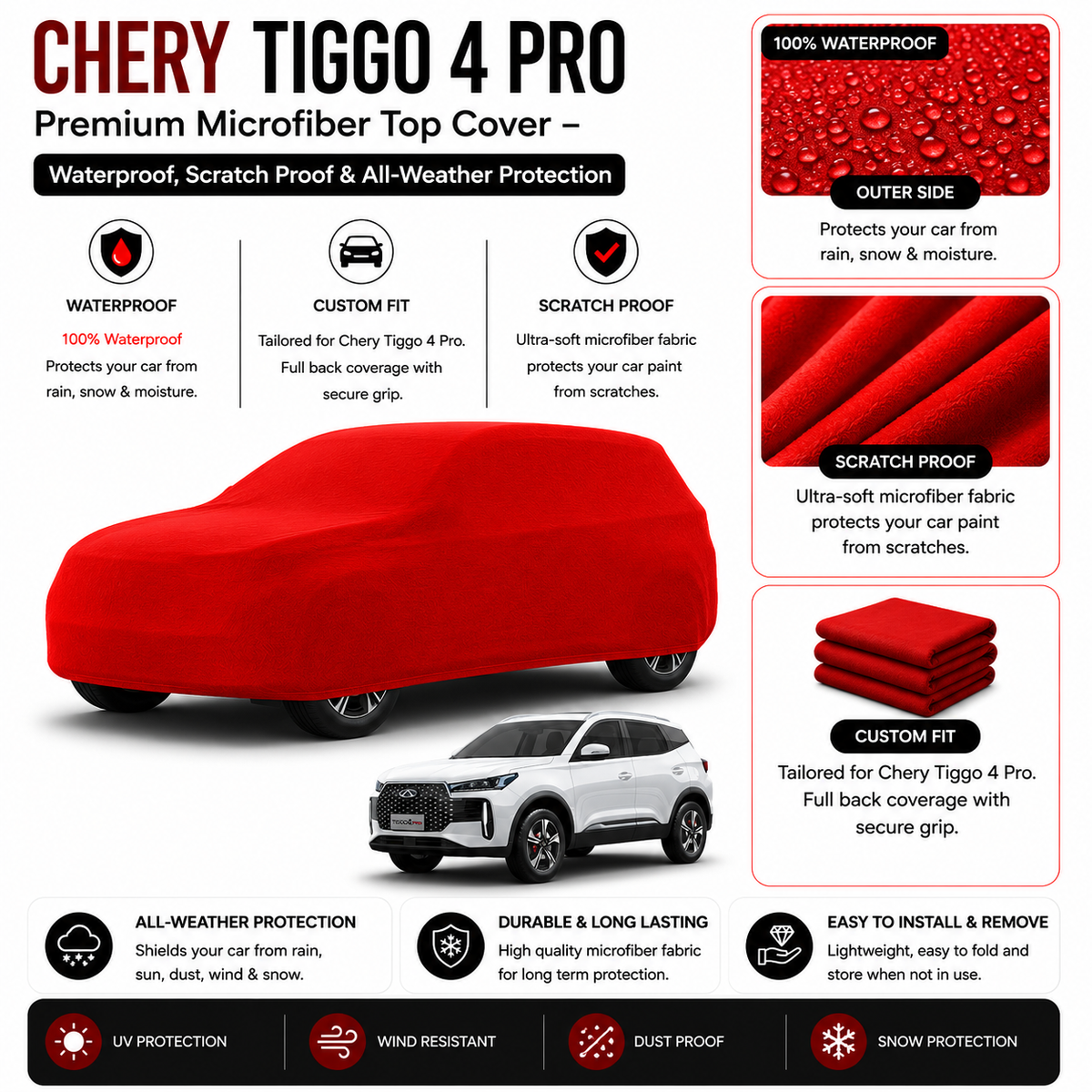 Chery Tiggo 4 Pro Premium Microfiber Top Cover – Waterproof, Scratch Proof & All-Weather Protection