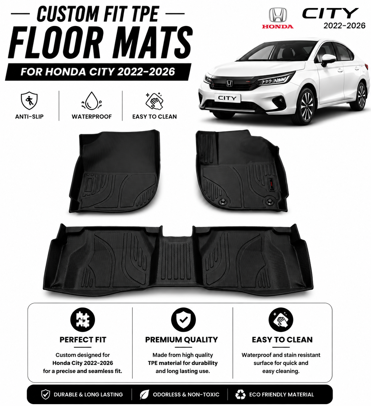 *Custom Fit TPE Floor Mats for Honda City 2022–2026 – Anti-Slip, Waterproof & Easy to Clean*