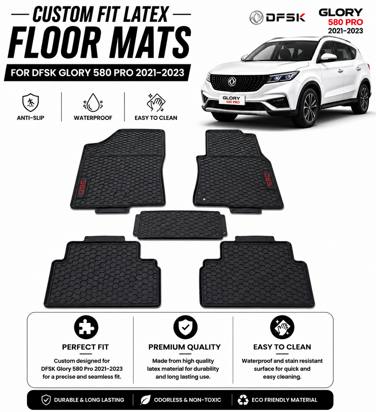 *Custom Fit Latex Floor Mats for DFSK Glory 580 Pro 2021–2023 – Anti-Slip, Durable & Easy to Clean*