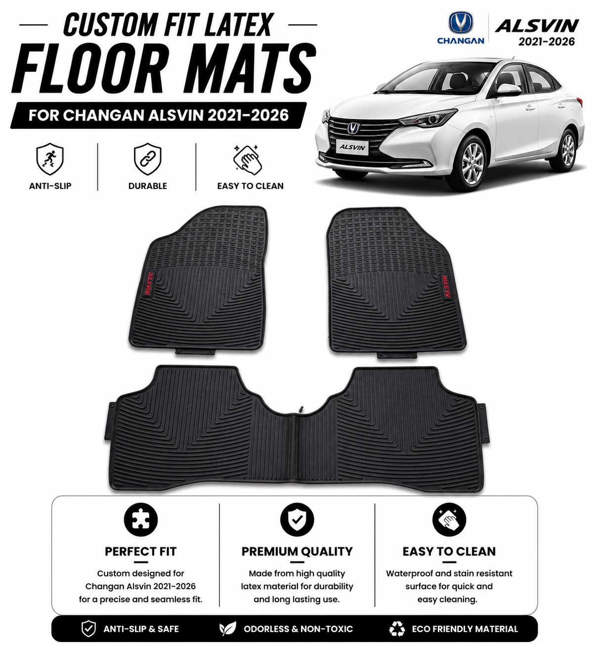 Custom Fit Latex Floor Mats for Changan Alsvin 2021–2026 – Anti-Slip, Durable & Easy to Clean