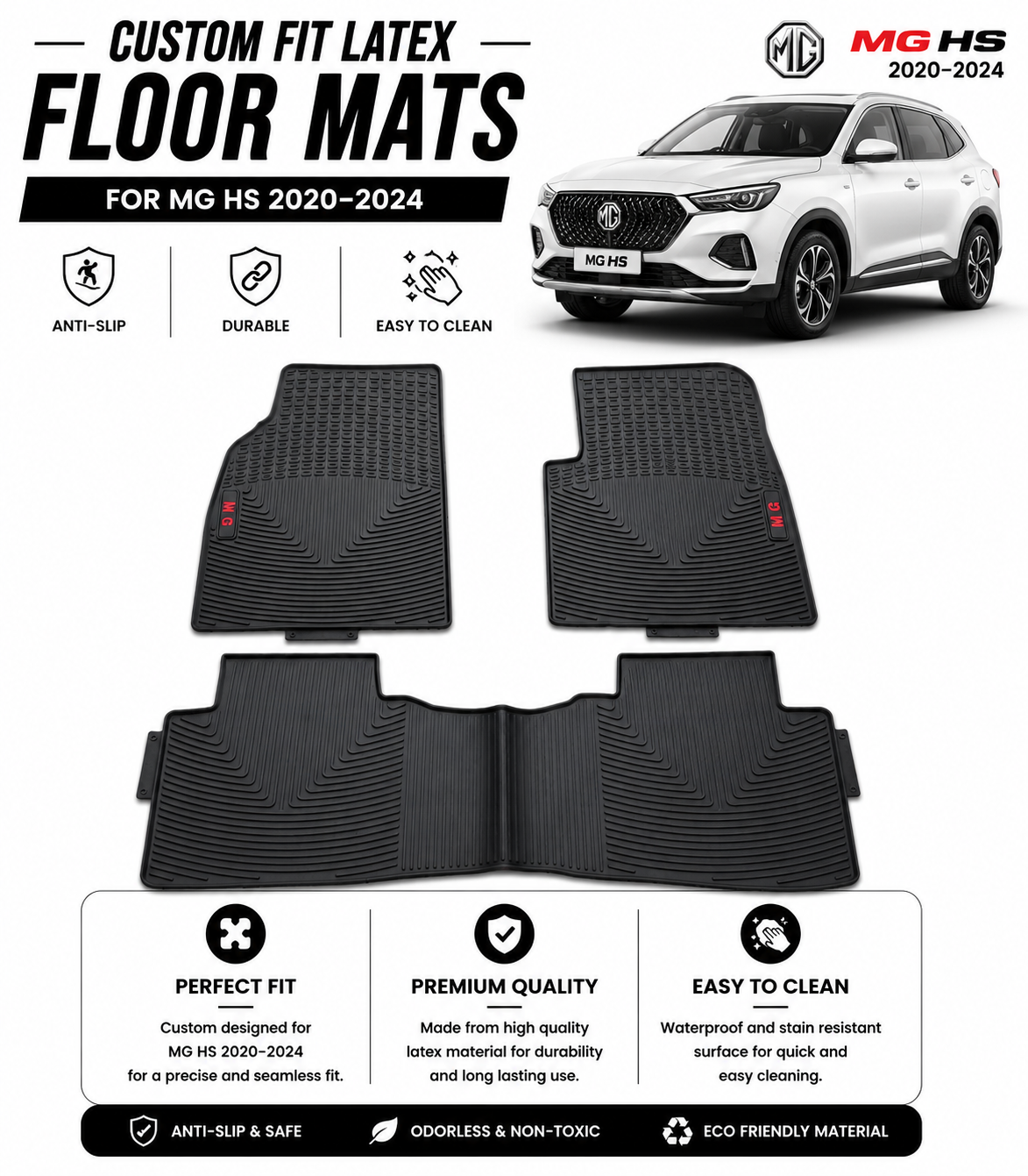 Custom Fit Latex Floor Mats for MG HS 2020–2024 – Anti-Slip, Durable & Easy to Clean