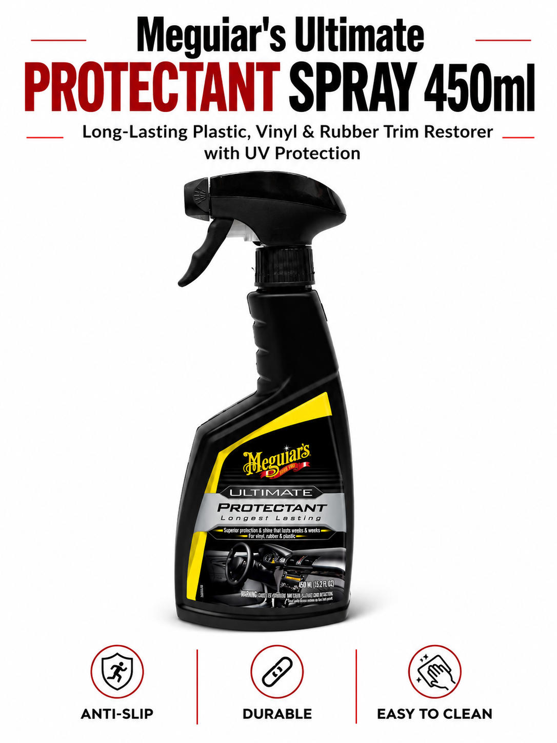 Meguiar's Ultimate Protectant Spray 450ml – Long-Lasting Plastic, Vinyl & Rubber Trim Restorer with UV Protection